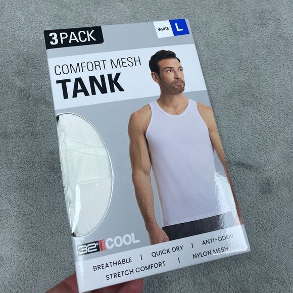 32 Degrees Mens 3-Pack Comfort Tank White Size L Breathable Nylon Mesh a0433 - Picture 1 of 6